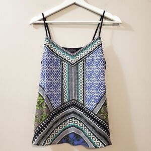 Hale Bob - Silk Front Geometric Blue and Green Women's Top - Size XS